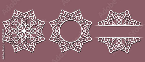 Big set of Christmas decorations - balls with a Santa Claus, deer, snowflake, candle, angel, snowman, gift, sock, Christmas tree, house. Template for laser cut. New Year theme. Vector illustration