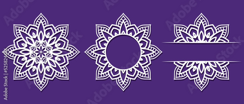 Big set of Christmas decorations - balls with a Santa Claus, deer, snowflake, candle, angel, snowman, gift, sock, Christmas tree, house. Template for laser cut. New Year theme. Vector illustration