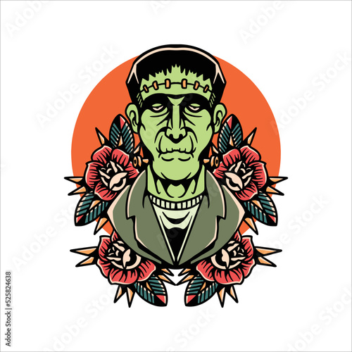 oldschool frankenstein tattoo vector design