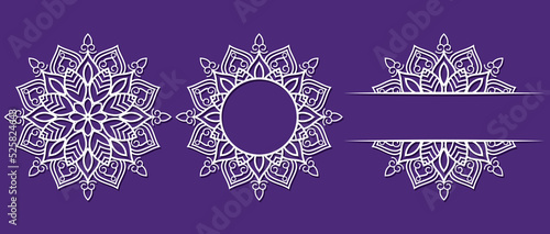 Big set of Christmas decorations - balls with a Santa Claus, deer, snowflake, candle, angel, snowman, gift, sock, Christmas tree, house. Template for laser cut. New Year theme. Vector illustration