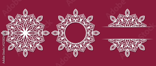 Big set of Christmas decorations - balls with a Santa Claus, deer, snowflake, candle, angel, snowman, gift, sock, Christmas tree, house. Template for laser cut. New Year theme. Vector illustration