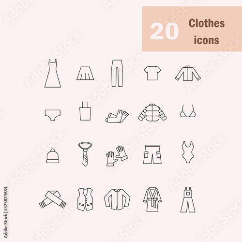 set of clothes lineart icons 