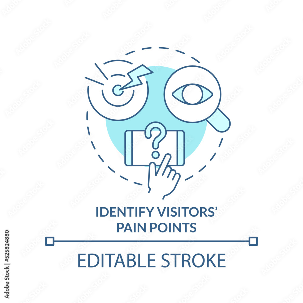 Identify visitors pain points turquoise concept icon. Mobile first key element abstract idea thin line illustration. Isolated outline drawing. Editable stroke. Arial, Myriad Pro-Bold fonts used Identify visitors pain points turquoise concept icon. Mobile first key element abstract idea thin line illustration. Isolated outline drawing. Editable stroke. Arial, Myriad Pro-Bold fonts used