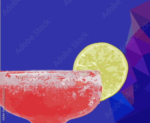 Martini fresh drink vector watercolor. Cold ice cocktail and lime slice on bl...