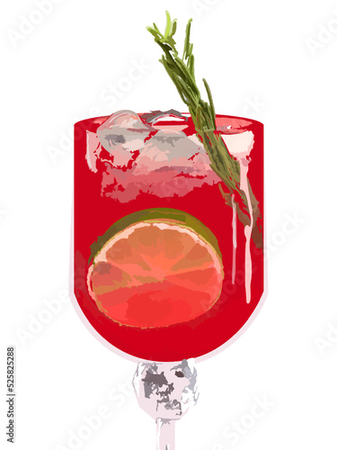 Cocktail red drink with lime slice and rosemary vector