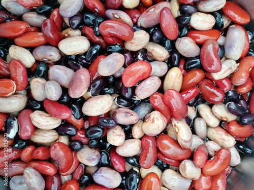 Soaking dry beans in water.