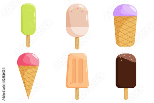 vector set illustration of different types of ice-cream