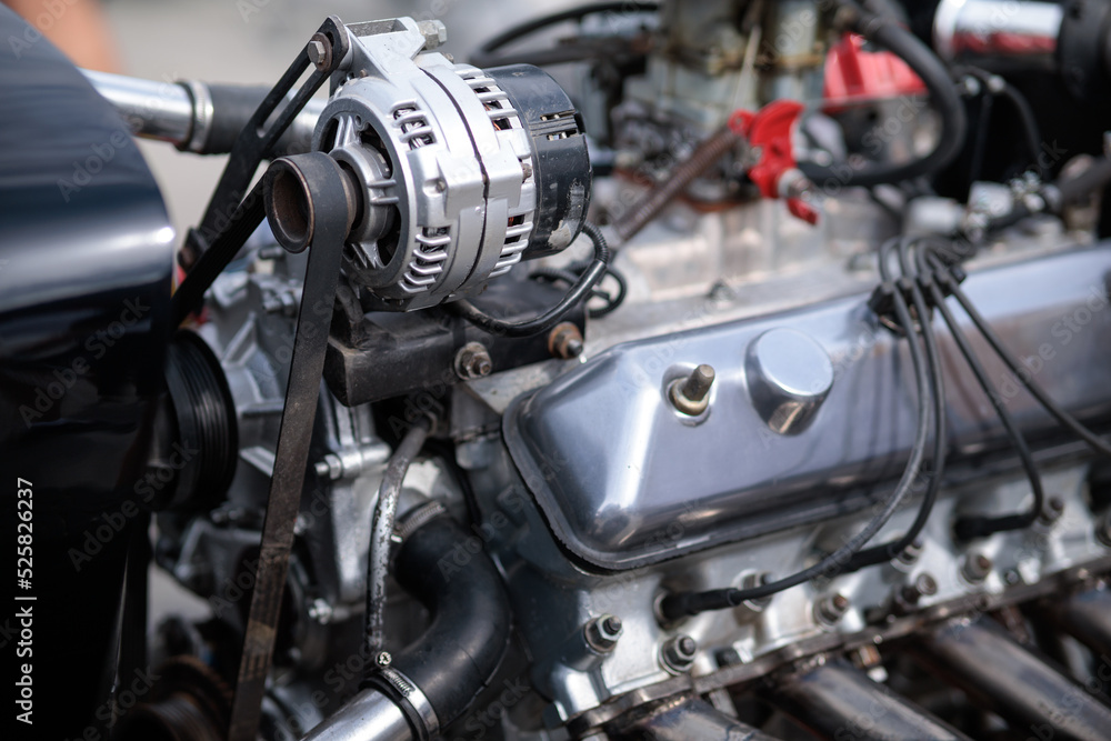 close-up of a car engine, an internal combustion engine. close-up of a car engine, an internal combustion engine.