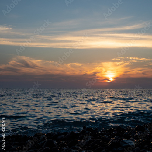 red sunset in the sea  gentle romantic natural background. Unity with nature
