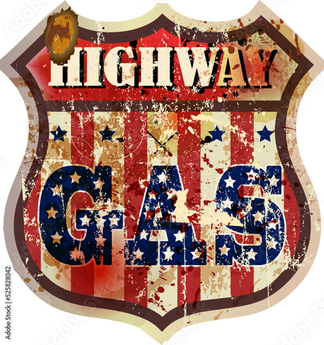grungy american retro gas station sign, vector illustration,fictional artwork