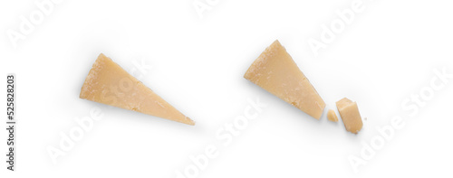 A block of fresh parmesan hard cheese isolated against a white background.