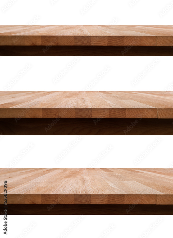Wood table top isolated against a flat background to use in composite images requiring a wooden surface for product displays.