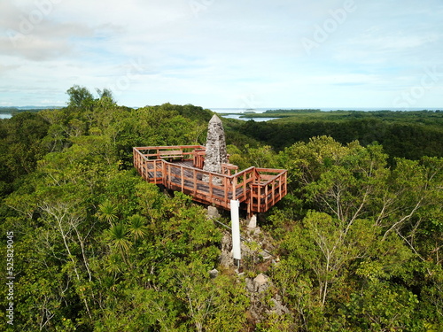 Pristine blue ocean and historical islands , famous diving spot "Peleliu island" in Palau.