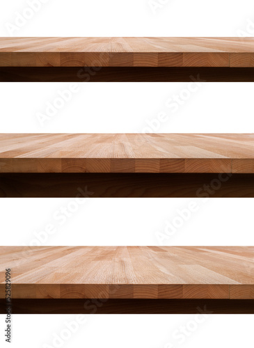 Obraz na płótnie Wood table top isolated against a flat background to use in composite images requiring a wooden surface for product displays. w salonie