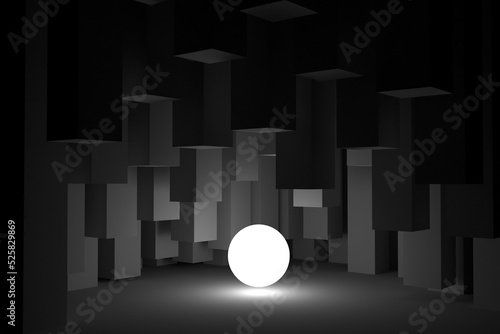 Abstract cavern with dark solid columns.