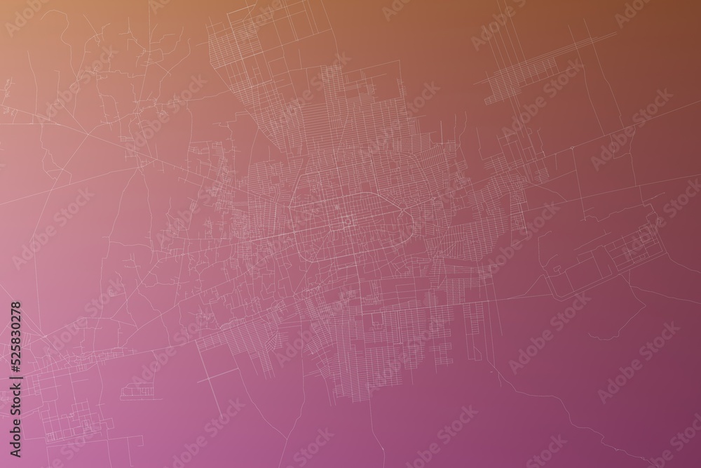 Map of the streets of Mazar-i-Sharif (Afghanistan) made with white lines on pinkish red gradient background. Top view. 3d render, illustration Map of the streets of Mazar-i-Sharif (Afghanistan) made with white lines on pinkish red gradient background. Top view. 3d render, illustration
