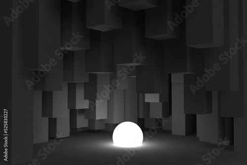 Abstract cavern with dark solid columns.