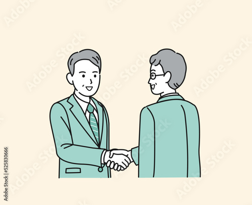 握手をする　スーツ姿の男性　中年　ミドル　会社員　ビジネスマン　契約　取引　依頼　イラスト
