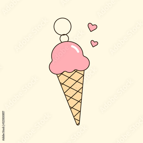 Colorful vector y2k ice cream cone pendant. 90s 00s cute accessory for girls. Vintage groovy necklace. Funky bijouterie illustration