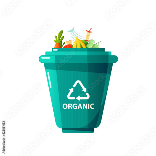 Blue Container for Sorting Organic Isolated on a White. Segregate waste, sorting garbage, waste management. Flat cartoon vector illustration.