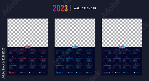2023 Calendar template vector, Planner for 2023 year, Wall calendar 2023 year, Week Starts on sunday (ID: 525831207)