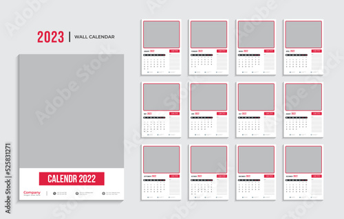 2023 Calendar template vector, Planner for 2023 year, Wall calendar 2023 year, Week Starts on sunday (ID: 525831271)
