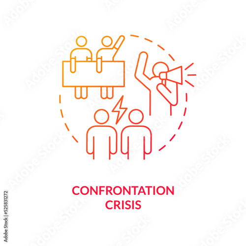 Confrontation crisis red gradient concept icon. Employees disobedience and strike.Type of crisis abstract idea thin line illustration. Isolated outline drawing. Myriad Pro-Bold font used