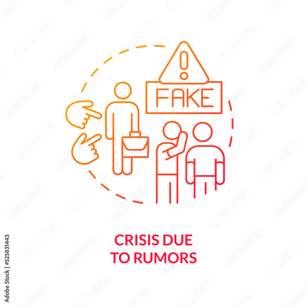 Crisis due to rumors red gradient concept icon. Reputation damage. Fake gossips. Type of crisis abstract idea thin line illustration. Isolated outline drawing. Myriad Pro-Bold font used