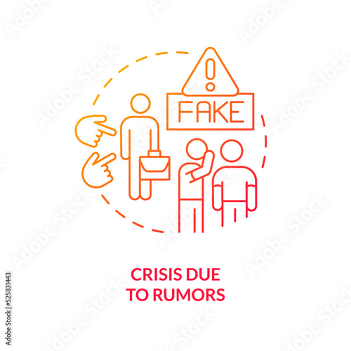 Crisis due to rumors red gradient concept icon. Reputation damage. Fake gossips. Type of crisis abstract idea thin line illustration. Isolated outline drawing. Myriad Pro-Bold font used