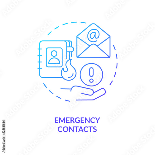 Emergency contacts blue gradient concept icon. Phone numbers list. Crisis management plan component abstract idea thin line illustration. Isolated outline drawing. Myriad Pro-Bold font used