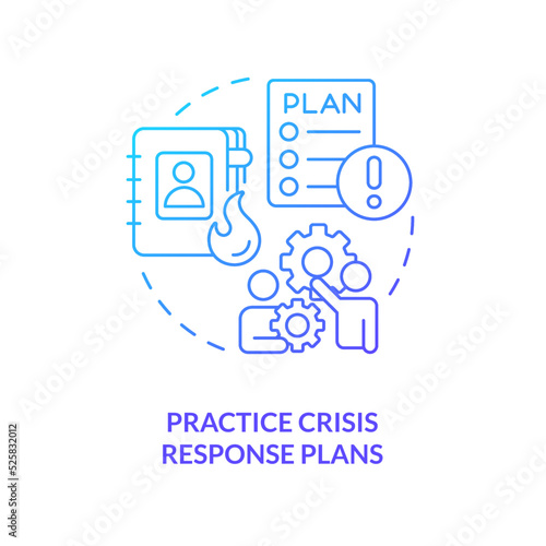 Practice crisis response plans blue gradient concept icon. Business strategy. Crisis management team abstract idea thin line illustration. Isolated outline drawing. Myriad Pro-Bold font used