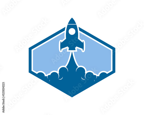 hexagonal shape with rocket gliding inside