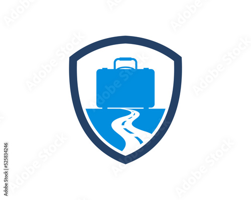 Simple shield with travel bag and road inside