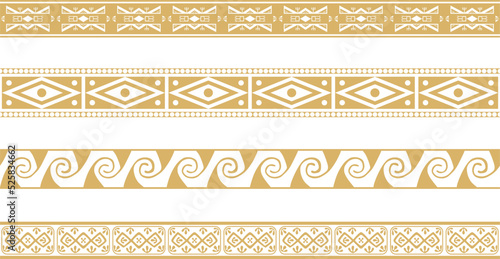Vector set of golden Native American national borders. frames in the style of the Aztecs, Mayans, Incas.