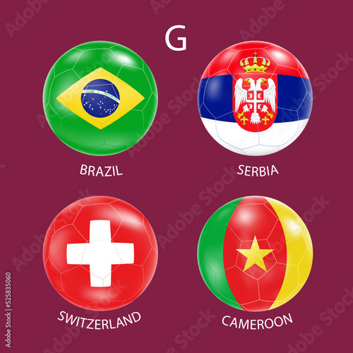 Soccer balls with the colors of the national flags of the participating countries of the group selection.The football tournament of 2022.