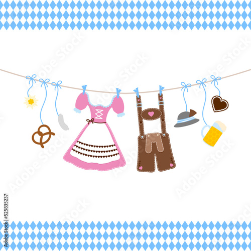 Horizontal Hängende Oktoberfest Symbole Hut Rosa Braun Rautenmuster Bordüre