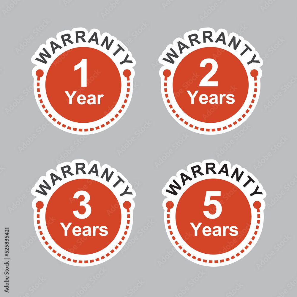 1, 2, 3 and 5 years warranty label, sticker, icons. 1, 2, 3 and 5 years warranty label, sticker, icons.