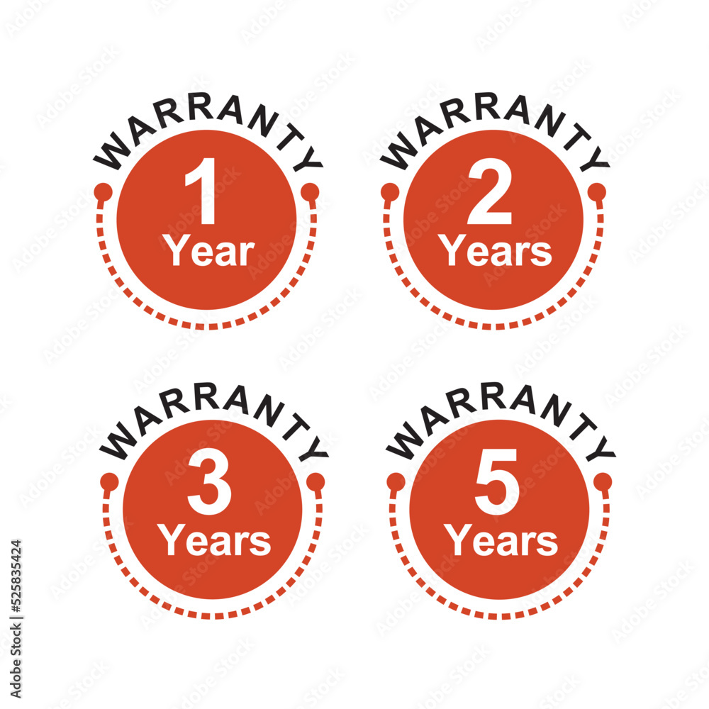 1, 2, 3, 5 years and lifetime warranty label or seal flat vector, icon. 1, 2, 3, 5 years and lifetime warranty label or seal flat vector, icon.