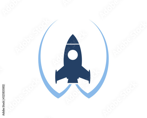 Abstract swoosh with rocket gliding inside