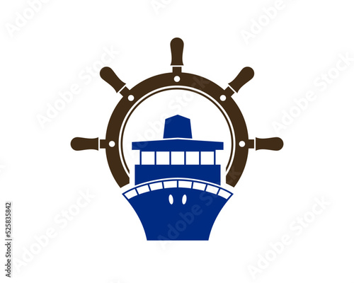 Ship steering wheel with cruise ship inside