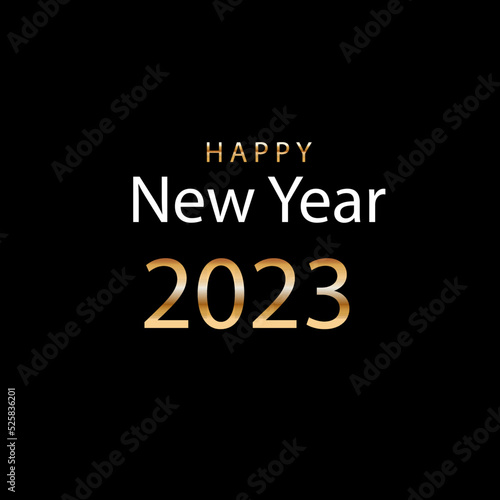 Happy New Year 2023 lettering in black and gold. Vector graphics