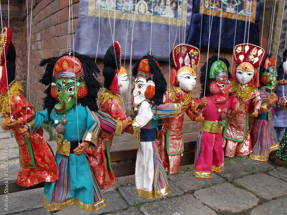Kathmandu, Nepal, August 20, 2011: Colorful puppets on a street in central Kathmandu. Nepal