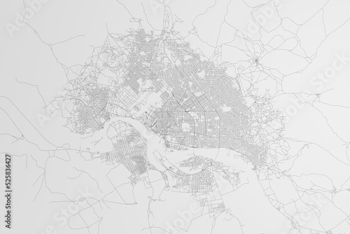 Map of the streets of N'Djamena (Chad) on white background. 3d render, illustration