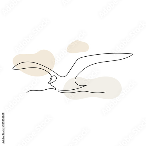 Flying seagull line art. Contour drawing. Minimalism art.