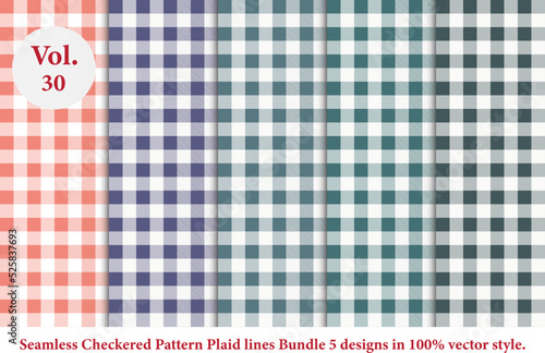 Plaid lines Pattern checkered Bundle 5 Designs Vol.30,vector Tartan seamless