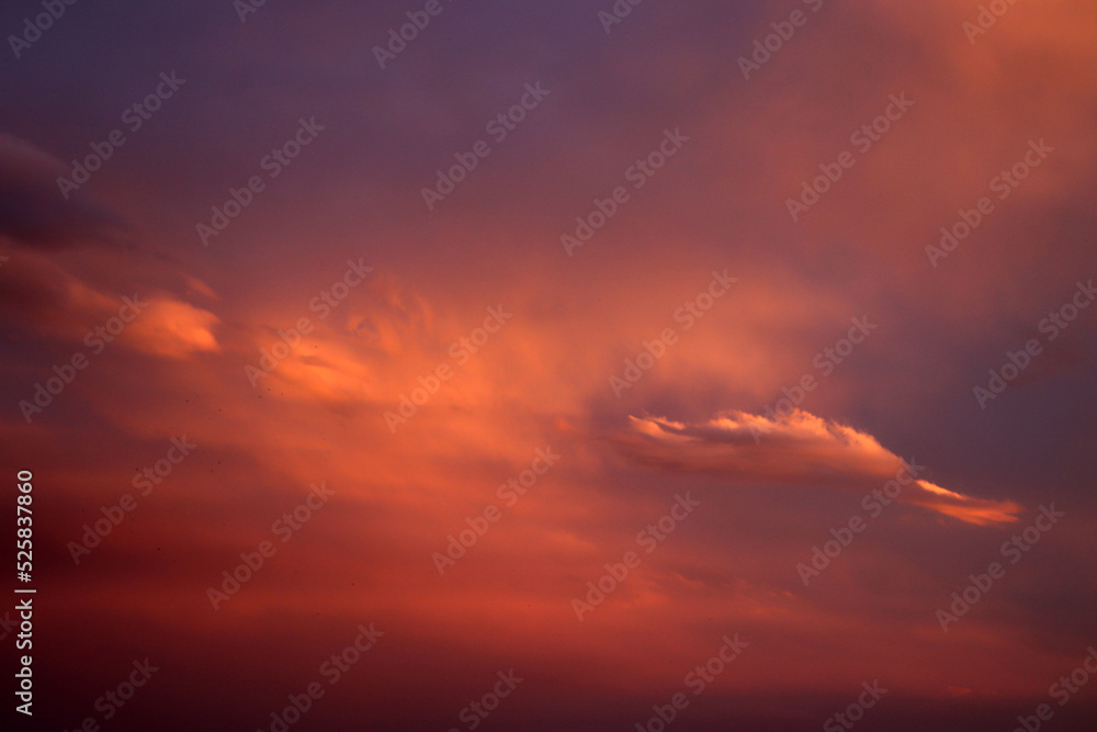 Red clouds at sunset. Dramatic sunset sky