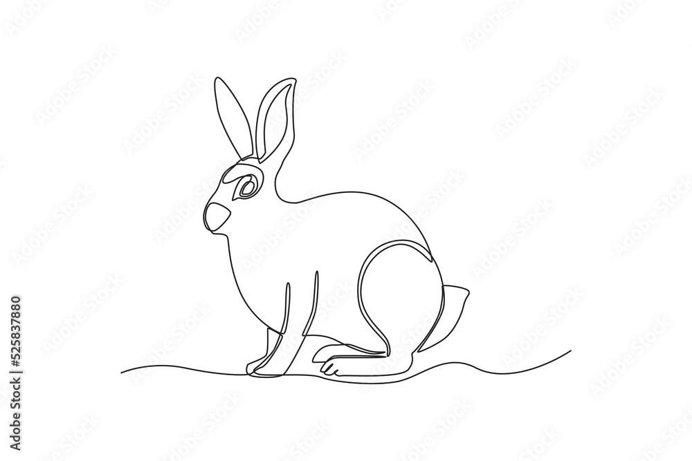 One continuous line drawing of a rabbit. Animal concept. Single line draw design vector graphic illustration. One continuous line drawing of a rabbit. Animal concept. Single line draw design vector graphic illustration.