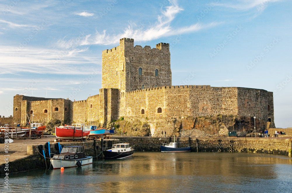 Carrickfergus Castle on the North Antrim Coast Road on shore of Belfast Lough. Norman period built by John de Courcy in 1177.