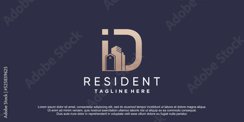Building with letter d unique concept premium vector