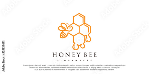 Bee honey logo with creative design premium vector